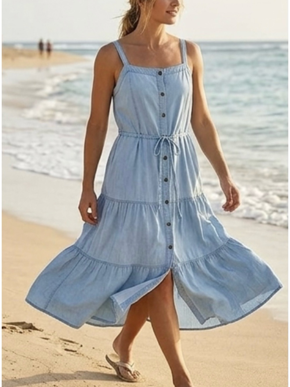 NWT 100% Cotton Light Blue
Sleeveless Button- front  Denim SunDress size XL